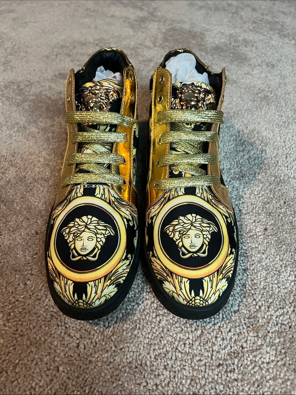 Gold and Black Medallion High-Top Sneakers